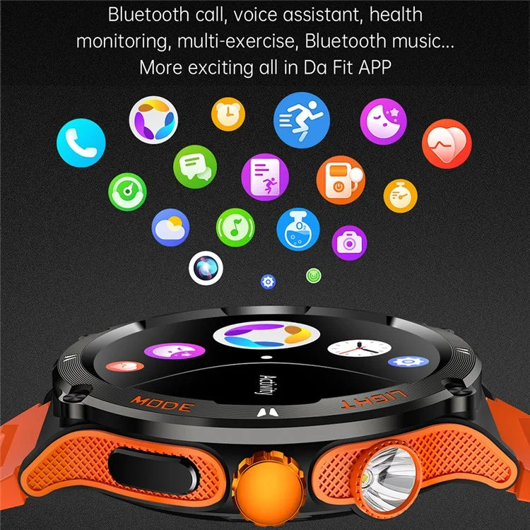 KT70 1.53" HD Screen Smart Watch Outdoor Strong Light Lamp Compass Bluetooth Call Fitness Bracelet