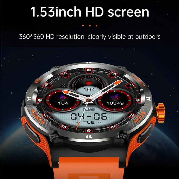 KT70 1.53" HD Screen Smart Watch Outdoor Strong Light Lamp Compass Bluetooth Call Fitness Bracelet