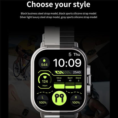 D8 2 in 1 Bluetooth Earphone Multiple Sports Modes Smart Watch Support Health Monitor, Steel Strap
