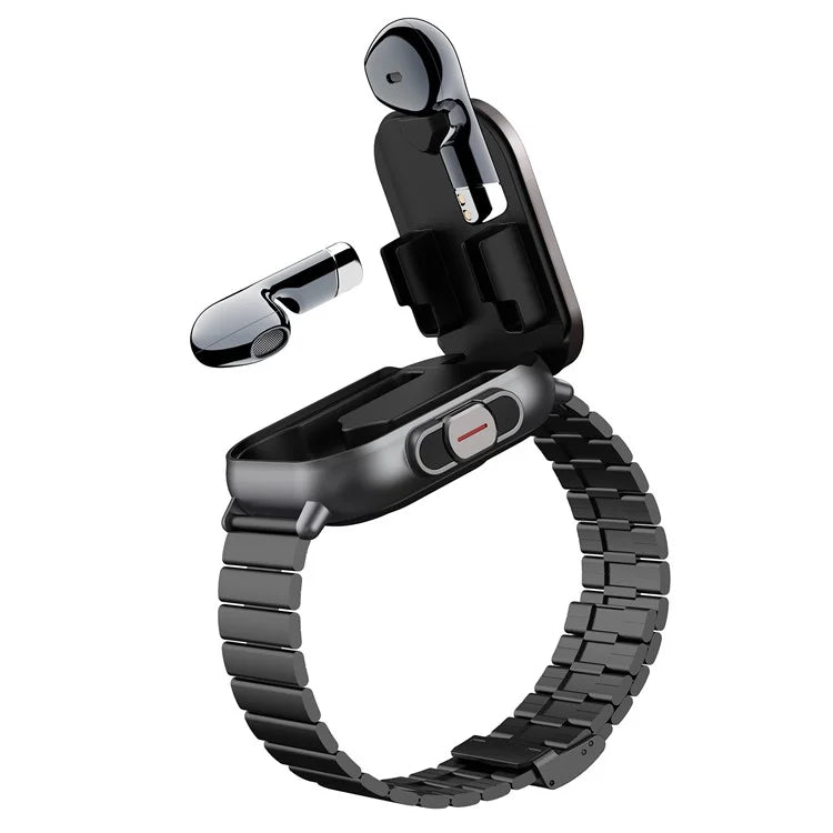D8 2 in 1 Bluetooth Earphone Multiple Sports Modes Smart Watch Support Health Monitor, Steel Strap