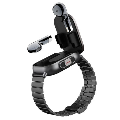 D8 2 in 1 Bluetooth Earphone Multiple Sports Modes Smart Watch Support Health Monitor, Steel Strap