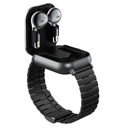 D8 2 in 1 Bluetooth Earphone Multiple Sports Modes Smart Watch Support Health Monitor, Steel Strap