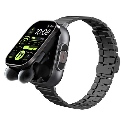 D8 2 in 1 Bluetooth Earphone Multiple Sports Modes Smart Watch Support Health Monitor, Steel Strap