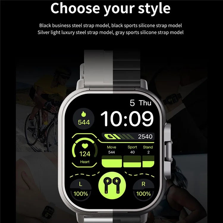 D8 2 in 1 Bluetooth Earphone Multiple Sports Modes Smart Watch Support Health Monitor, Steel Strap