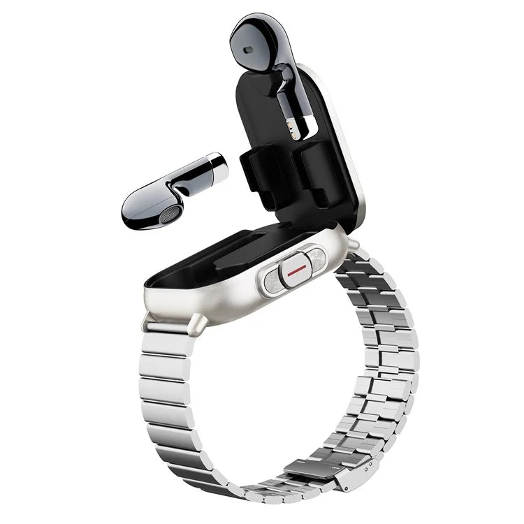 D8 2 in 1 Bluetooth Earphone Multiple Sports Modes Smart Watch Support Health Monitor, Steel Strap