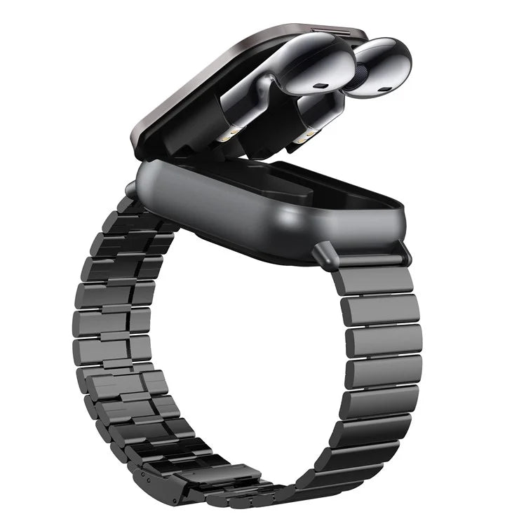 D8 2 in 1 Bluetooth Earphone Multiple Sports Modes Smart Watch Support Health Monitor, Steel Strap