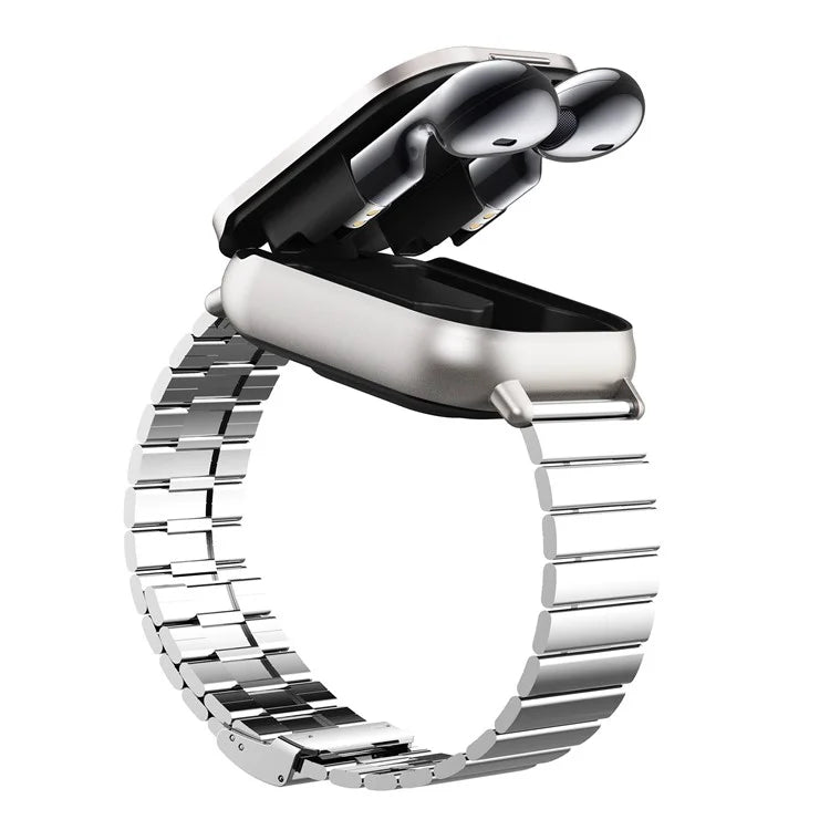 D8 2 in 1 Bluetooth Earphone Multiple Sports Modes Smart Watch Support Health Monitor, Steel Strap