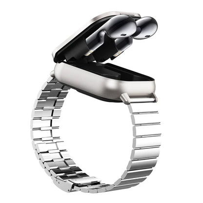 D8 2 in 1 Bluetooth Earphone Multiple Sports Modes Smart Watch Support Health Monitor, Steel Strap