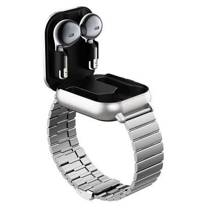 D8 2 in 1 Bluetooth Earphone Multiple Sports Modes Smart Watch Support Health Monitor, Steel Strap
