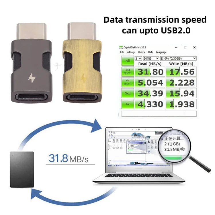 U2-058-LT021 2Pcs / Set USB-C Male to 8P Female Adapter 480Mbps Data Transfer (Gold+Dark Grey)