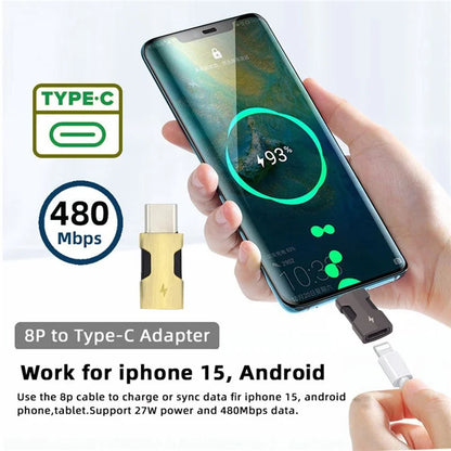 U2-058-LT021 2Pcs / Set USB-C Male to 8P Female Adapter 480Mbps Data Transfer (Gold+Dark Grey)