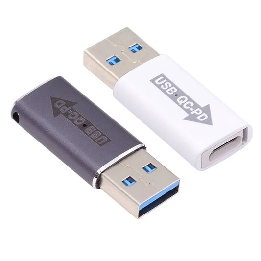 UC-167-QC 2PCS USB 2.0 QC Male to PD Type-C Female Adapters with LED Light