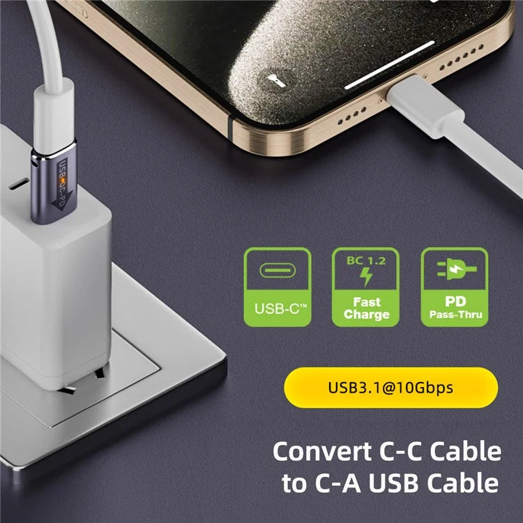 UC-167-QC 2PCS USB 2.0 QC Male to PD Type-C Female Adapters with LED Light