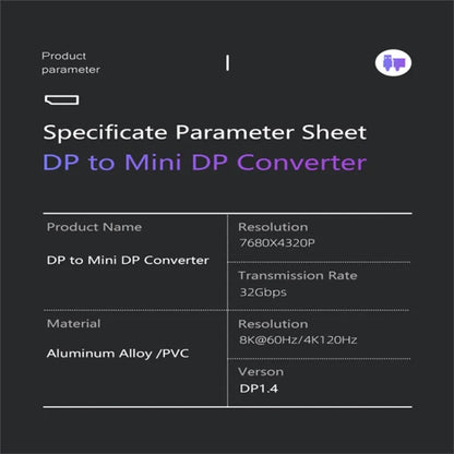 Mini DP Male to Mini DP Female Adapter HD 8K 60Hz Video Data Converter