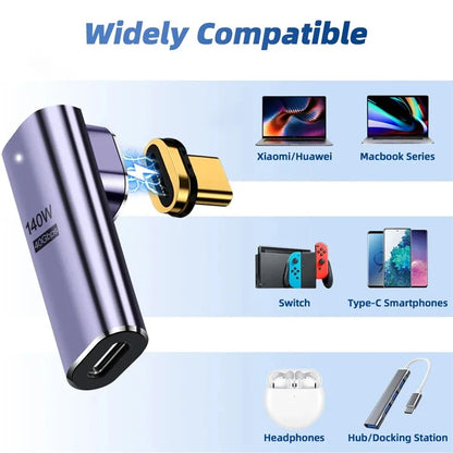 Magnetic USB4 Type-C Front Elbow Converter 40Gbps 140W 5A Fast Charging OTG Adapter