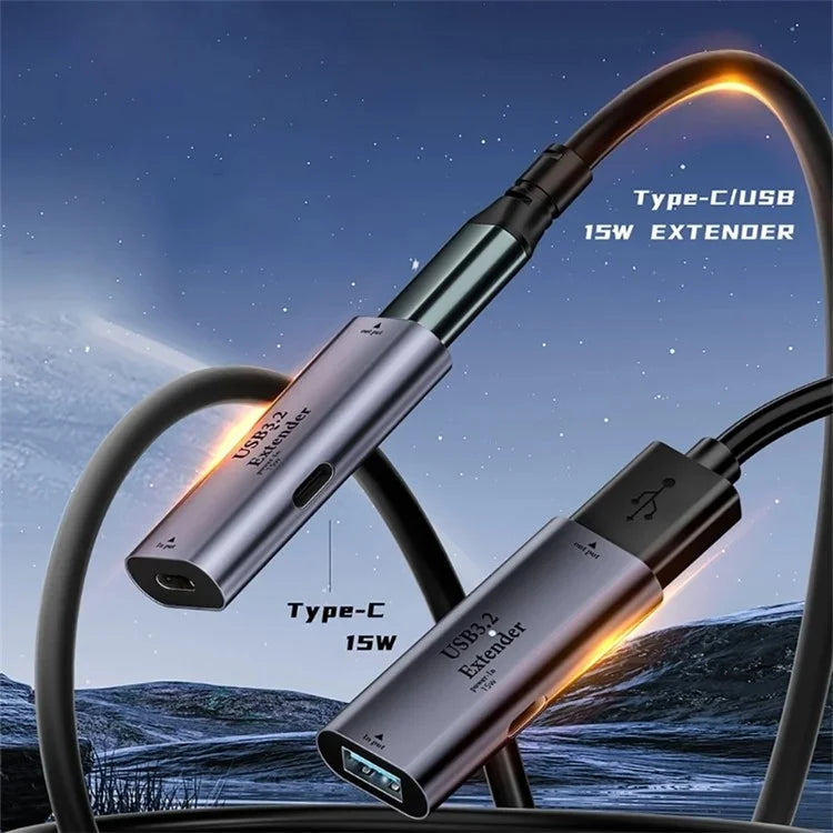 10m Transmission Type-C to USB Signal Amplifier 15W Power Supply Extender