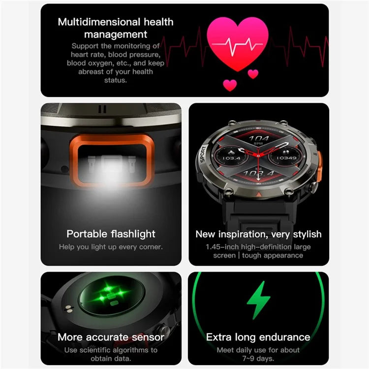S100 1.45-inch Display Bluetooth Call Fitness Smart Watch with Light