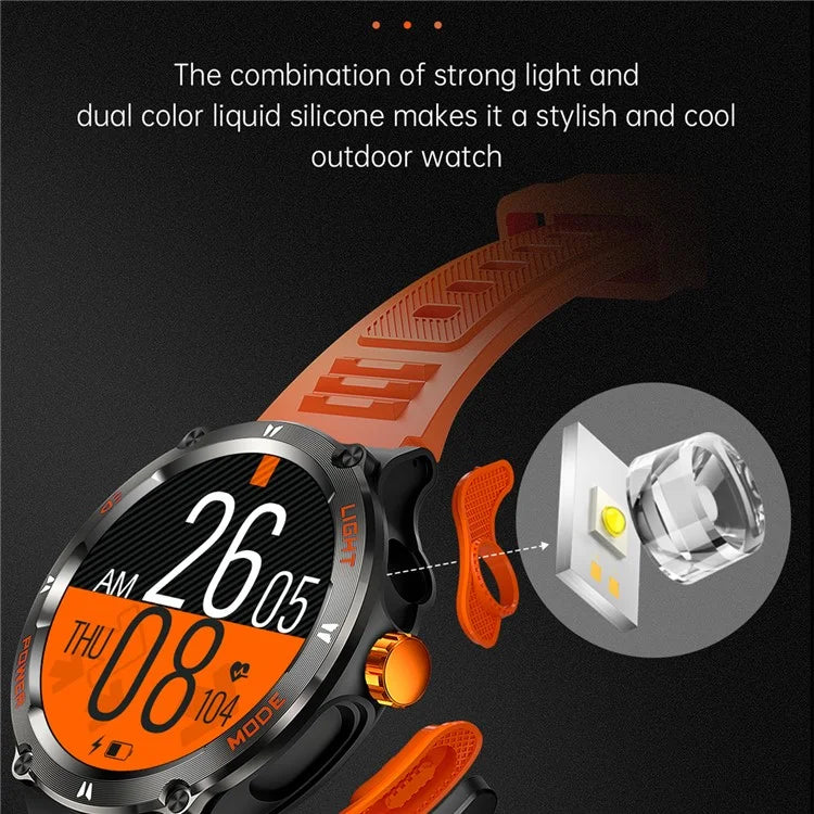 KT76 3ATM Waterproof Health Monitor 1.53-inch Bluetooth Smart Watch with Flashlight