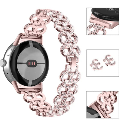 For Google Pixel Watch / Pixel Watch 2 Alloy Strap Rhinestones Decor Gourd Shape Watch Band