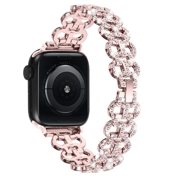 For Apple Watch Series 1 2 3 42mm / 4 5 6 SE 44mm / 7 8 9 45mm / Ultra Ultra 2 49mm Alloy Band Rhinestone Watch Strap