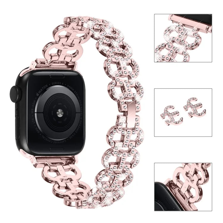For Apple Watch Series 1 2 3 42mm / 4 5 6 SE 44mm / 7 8 9 45mm / Ultra Ultra 2 49mm Alloy Band Rhinestone Watch Strap