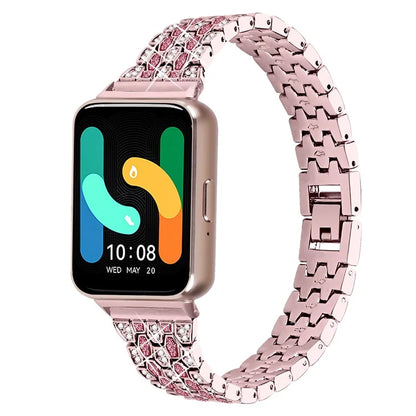 For Samsung Galaxy Fit3 SM-R390 Metal Watch Band Rhinestones Decor Replacement Strap