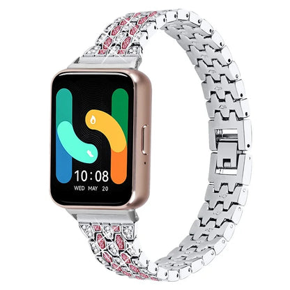 For Samsung Galaxy Fit3 SM-R390 Metal Watch Band Rhinestones Decor Replacement Strap