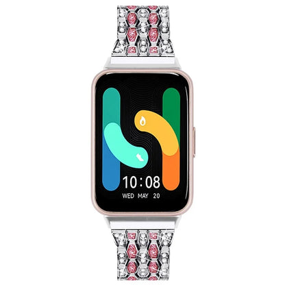 For Samsung Galaxy Fit3 SM-R390 Metal Watch Band Rhinestones Decor Replacement Strap
