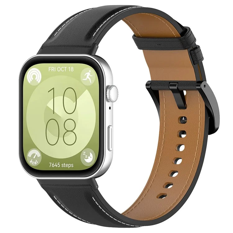 For Huawei Watch Fit 3 Watch Strap Genuine Cow Leather Adjustable Wrist Band