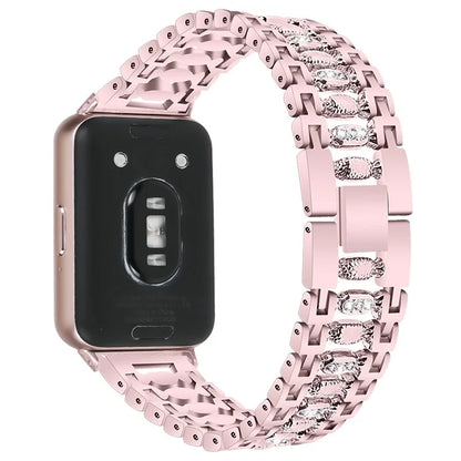 For Samsung Galaxy Fit3 SM-R390 Smart Watch Band Metal Wrist Strap with Rhinestone