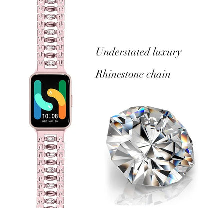 For Samsung Galaxy Fit3 SM-R390 Smart Watch Band Metal Wrist Strap with Rhinestone