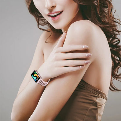For Samsung Galaxy Fit3 SM-R390 Smart Watch Band Metal Wrist Strap with Rhinestone