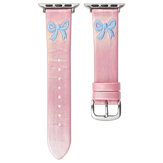 For Apple Watch Series 9 8 7 41mm / 6 5 4 SE (2022) SE (2023) SE 40mm / 3 2 1 38mm Watch Band Bowknot Leather Strap