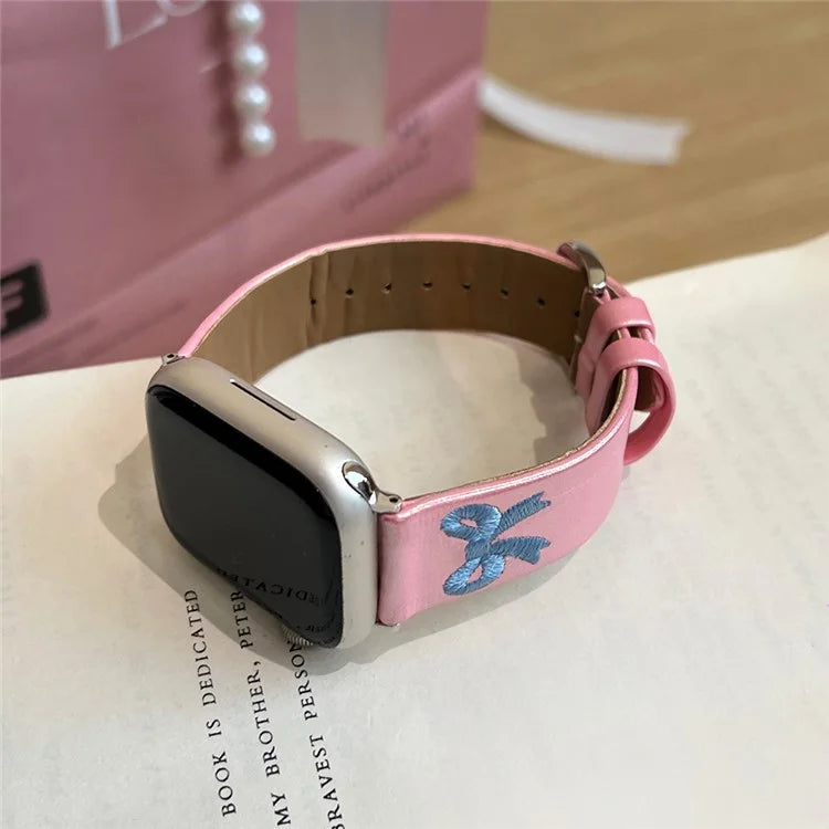 For Apple Watch Series 9 8 7 41mm / 6 5 4 SE (2022) SE (2023) SE 40mm / 3 2 1 38mm Watch Band Bowknot Leather Strap