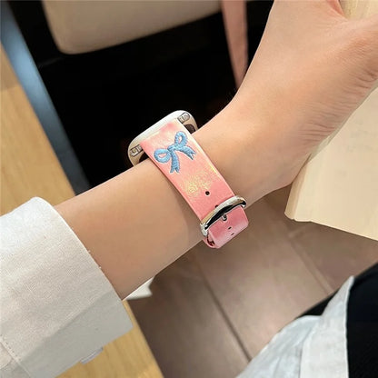 For Apple Watch Series 9 8 7 41mm / 6 5 4 SE (2022) SE (2023) SE 40mm / 3 2 1 38mm Watch Band Bowknot Leather Strap