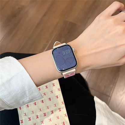For Apple Watch Series 9 8 7 41mm / 6 5 4 SE (2022) SE (2023) SE 40mm / 3 2 1 38mm Watch Band Bowknot Leather Strap