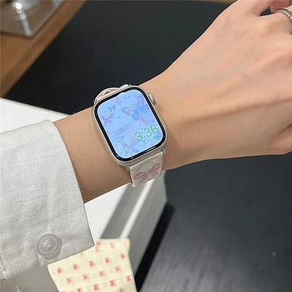For Apple Watch Series 9 8 7 41mm / 6 5 4 SE (2022) SE (2023) SE 40mm / 3 2 1 38mm Watch Band Bowknot Leather Strap