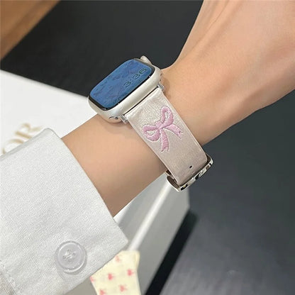 For Apple Watch Series 9 8 7 41mm / 6 5 4 SE (2022) SE (2023) SE 40mm / 3 2 1 38mm Watch Band Bowknot Leather Strap