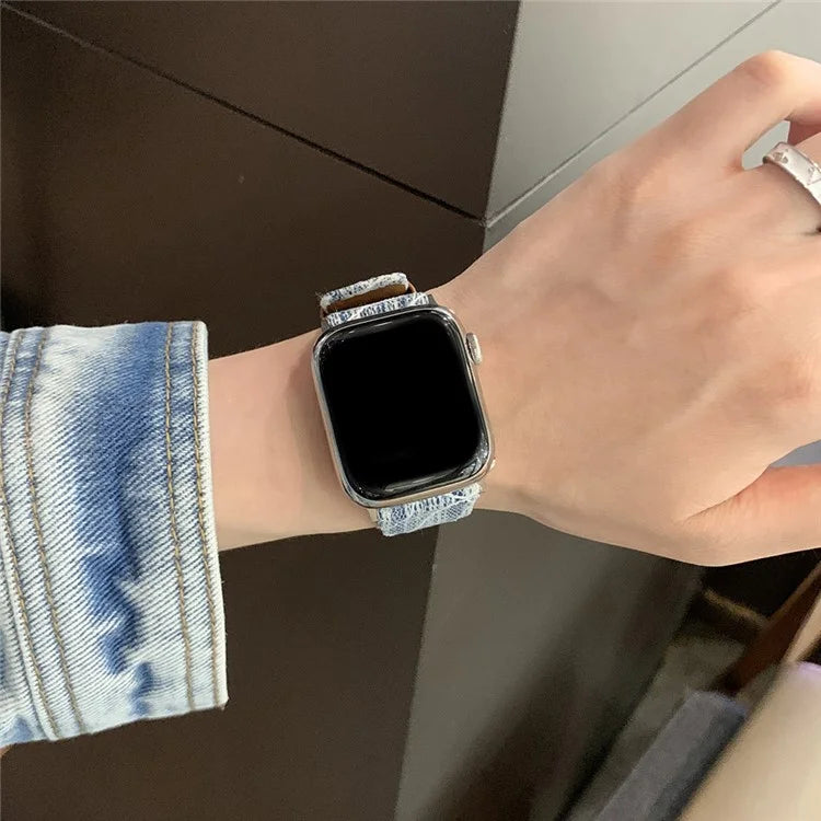 For Apple Watch Series 9 8 7 41mm / 6 5 4 SE (2023) SE (2022) SE 40mm / 3 2 1 38mm Replacement Strap Denim Watch Band