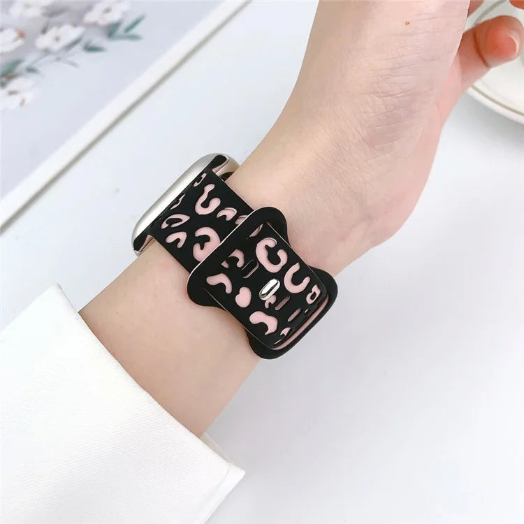 For Apple Watch Ultra 2 Ultra 49mm  /  Series 9 8 7 45mm  /  6 5 4 SE (2022) SE (2023) SE 44mm  /  3 2 1 42mm Leopard Silicone Strap