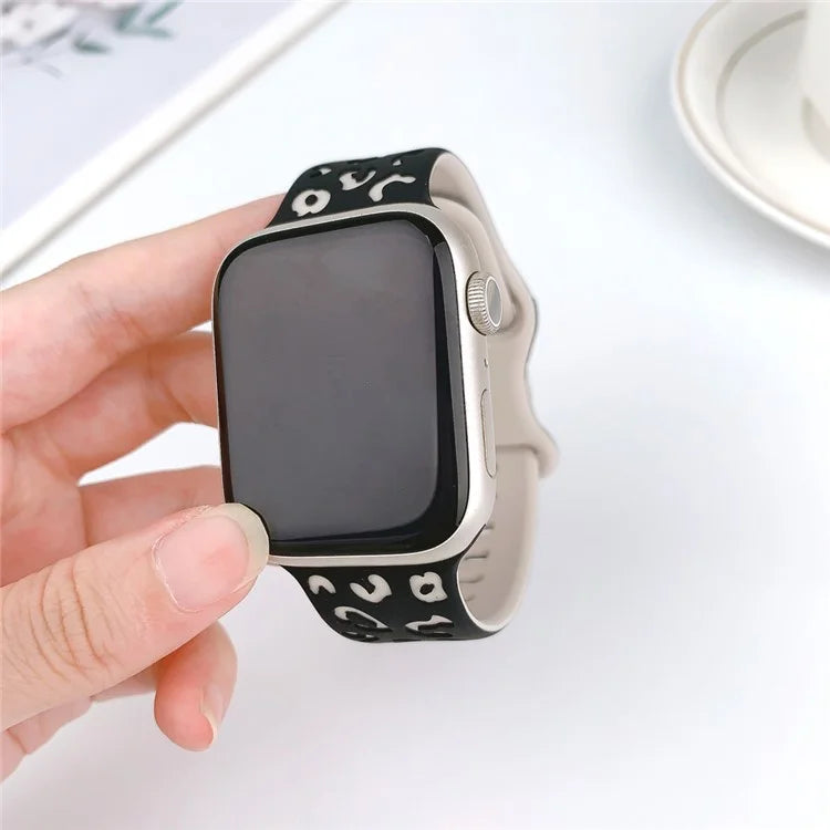 For Apple Watch Ultra 2 Ultra 49mm  /  Series 9 8 7 45mm  /  6 5 4 SE (2022) SE (2023) SE 44mm  /  3 2 1 42mm Leopard Silicone Strap