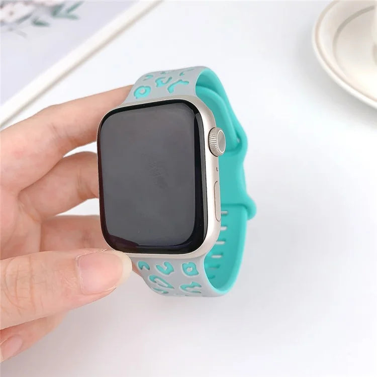For Apple Watch Ultra 2 Ultra 49mm  /  Series 9 8 7 45mm  /  6 5 4 SE (2022) SE (2023) SE 44mm  /  3 2 1 42mm Leopard Silicone Strap