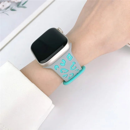 For Apple Watch Ultra 2 Ultra 49mm  /  Series 9 8 7 45mm  /  6 5 4 SE (2022) SE (2023) SE 44mm  /  3 2 1 42mm Leopard Silicone Strap