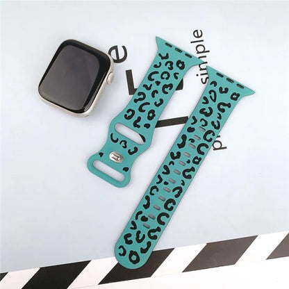 For Apple Watch Ultra 2 Ultra 49mm  /  Series 9 8 7 45mm  /  6 5 4 SE (2022) SE (2023) SE 44mm  /  3 2 1 42mm Leopard Silicone Strap