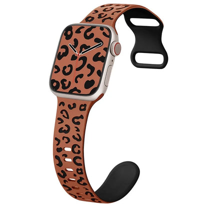 For Apple Watch Ultra 2 Ultra 49mm  /  Series 9 8 7 45mm  /  6 5 4 SE (2022) SE (2023) SE 44mm  /  3 2 1 42mm Leopard Silicone Strap