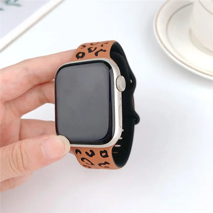 For Apple Watch Ultra 2 Ultra 49mm  /  Series 9 8 7 45mm  /  6 5 4 SE (2022) SE (2023) SE 44mm  /  3 2 1 42mm Leopard Silicone Strap