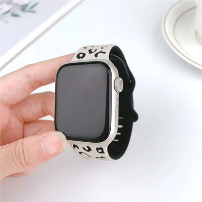 For Apple Watch Ultra 2 Ultra 49mm  /  Series 9 8 7 45mm  /  6 5 4 SE (2022) SE (2023) SE 44mm  /  3 2 1 42mm Leopard Silicone Strap