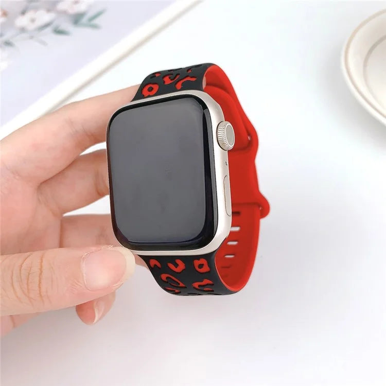 For Apple Watch Series 9 8 7 41mm  /  6 5 4 SE (2023) SE (2022) SE 40mm  /  3 2 1 38mm Leopard Silicone Strap
