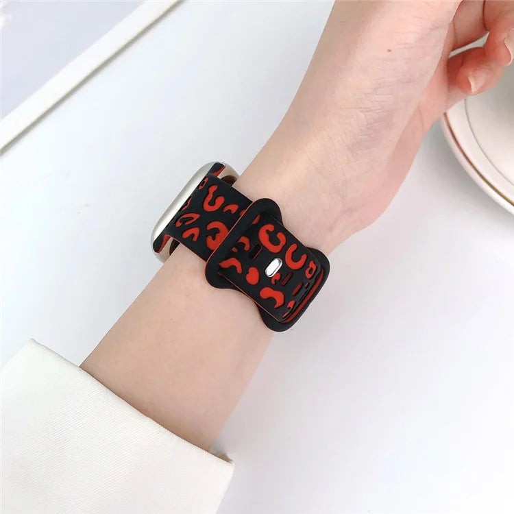 For Apple Watch Series 9 8 7 41mm  /  6 5 4 SE (2023) SE (2022) SE 40mm  /  3 2 1 38mm Leopard Silicone Strap