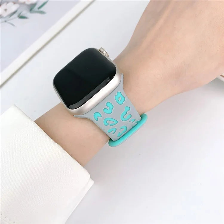For Apple Watch Series 9 8 7 41mm  /  6 5 4 SE (2023) SE (2022) SE 40mm  /  3 2 1 38mm Leopard Silicone Strap